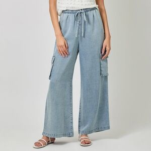 Mystree Tencel Wide Leg Cargo Pants – Light Denim Blue
